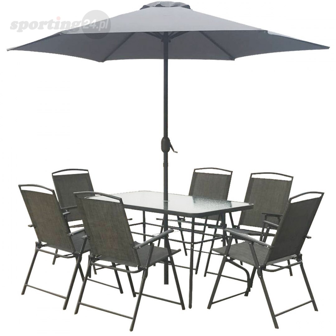 Zestaw ogrodowy stół 130x80x70cm + 6xfotel + parasol szary