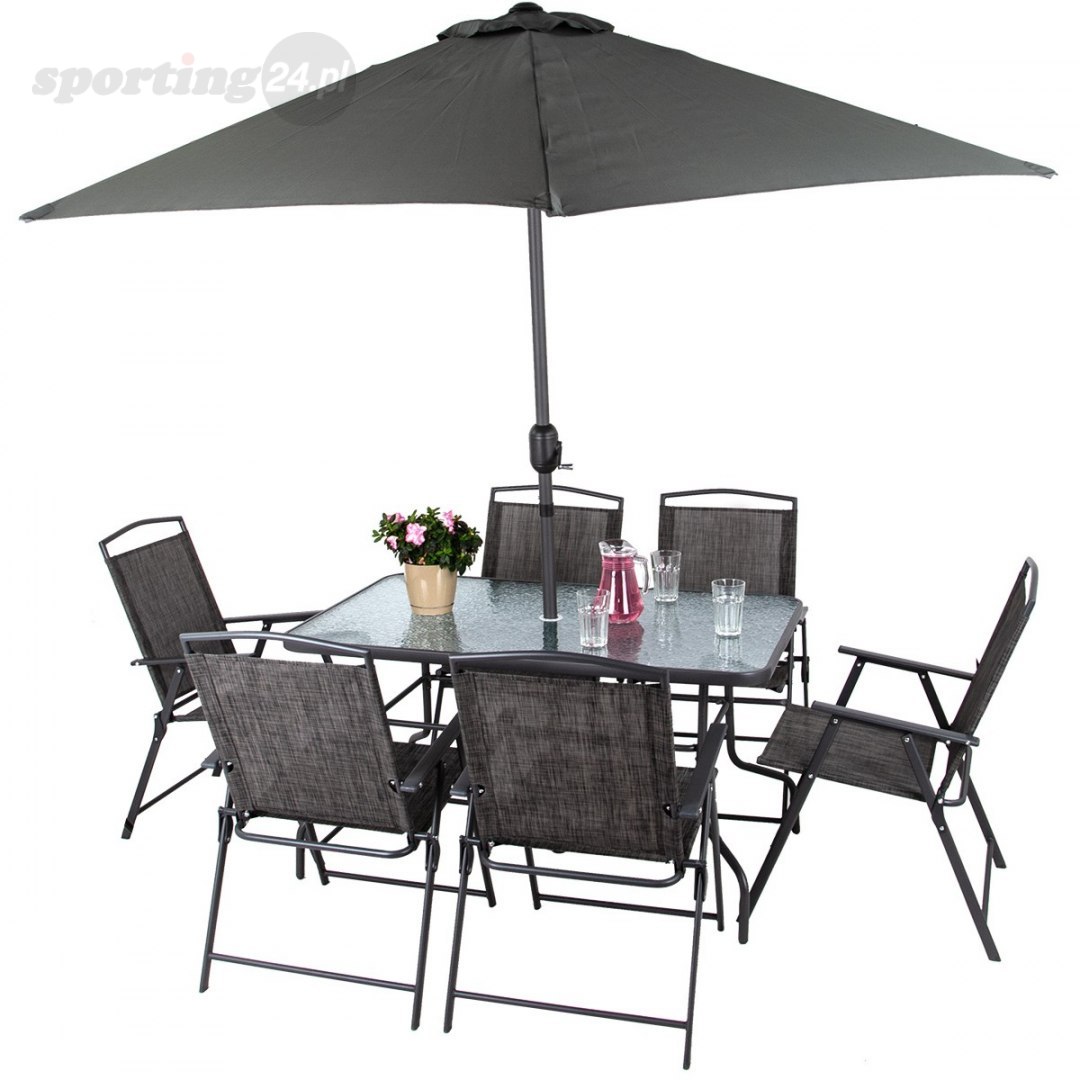 Zestaw ogrodowy stół 130x80x70cm + 6xfotel + parasol szary