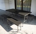 Stół ogrodowy składany 180cm + 2 ławki- czarny
